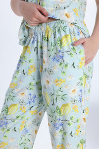 Zivame Citrus Summer Knit Poly Pyjama Set - Pale Blue — thumbnail 4